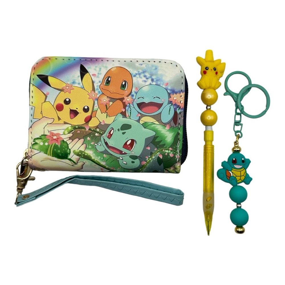 NEW POKEMON WALLET PENCIL & KEYCHAIN SET